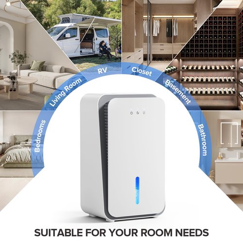 Dehumidifier for Home,1000 sq.ft Dehumidifier for Basement Bathroom Bedroom with Auto Shut Off, Built-in Aromatherapy Diffuser,7 Colors LED Light, Quiet Dehumidifiers with Sleep Mode(CS08-Milky)