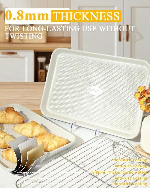 Jelly Roll Pan Set by [Brand Name] - 10x15 Nonstick Baking Sheets with Wire Rack | Durable 0.8mm Carbon Steel, Dishwasher Safe, Oven Safe to 450°F, Salted Gray