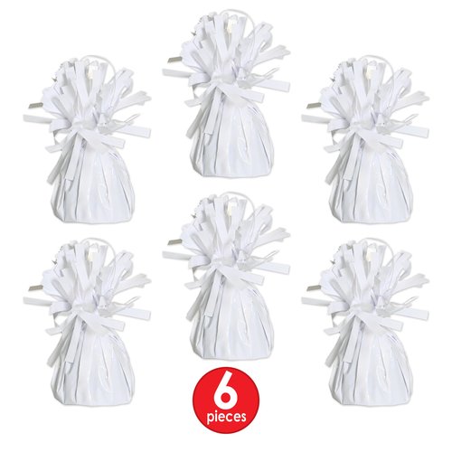 Beistle White Metallic Plastic Wrapped Balloon Weights For Birthday Parties, Weddings, Anniversaries, Table Décor, Celebrating With You Since 1900, 5.5" x 2.5", 6 Piece
