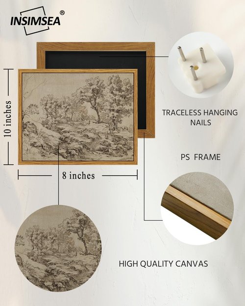 InSimSea Framed Canvas Wall Art - Neutral Sketch Landscape Painting for Rustic Home Decor | 10x8 in Beige Tones