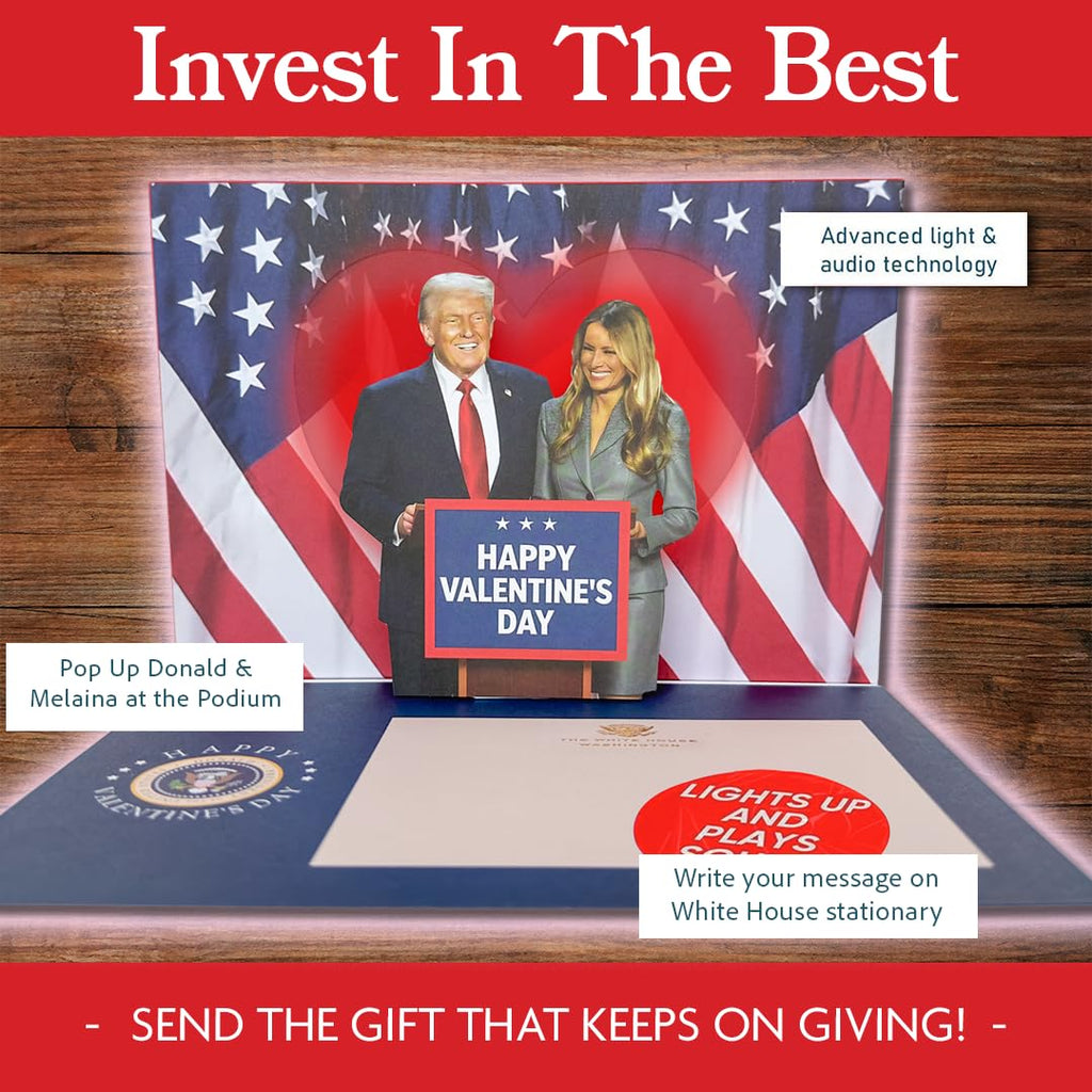 Trump Valentine’s Day Talking Pop Up Card with Light & Sound – Presidential Message with Donald Trump’s Real Voice, Funny Valentines Day Card for Him & Her, Gag Gift for Men & Women (Melania)