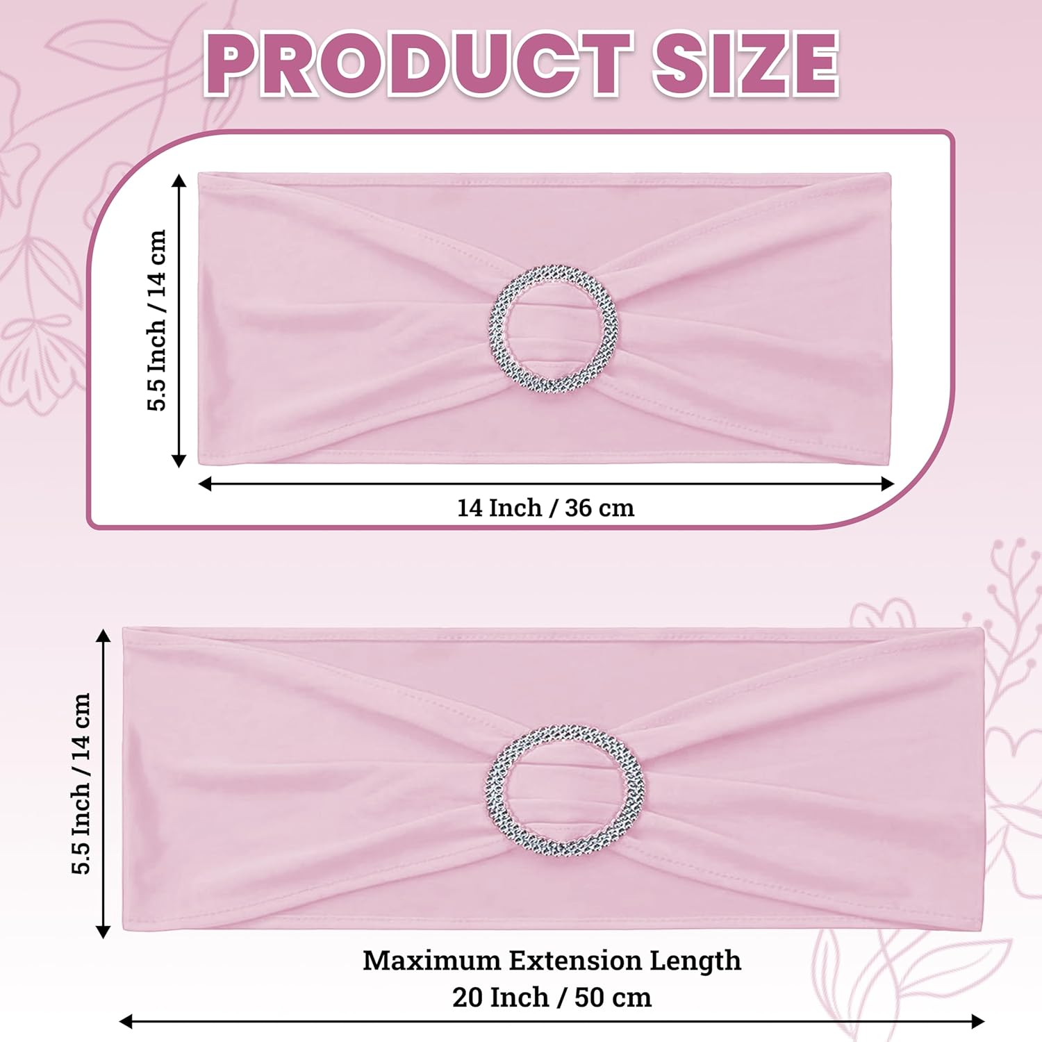 MDS Spandex Chair Sashes - Pack of 50 Elastic Stretch Bows with Buckle Slider for Wedding Decor | Blush Pink