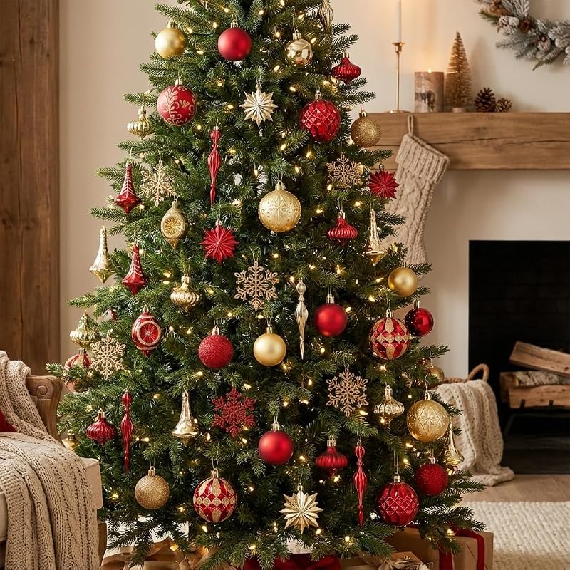 Valery Madelyn 100 ct Christmas Tree Ornaments Set - Luxury Red Gold Large