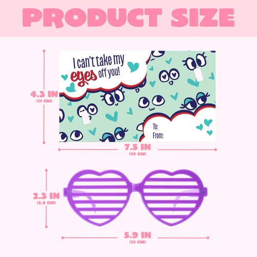 JOYIN 32 Packs Valentines Day Shade Glasses with Gift Cards Heart Shaped Shutter Heart Glasses Valentines Day Accessories for Kids Party Favor Classroom Exchange Prize Supplies