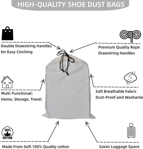 GONGKANGYUAN Shoe Bags for Travel - Flannel Drawstring Pouch for Men & Women | 2 Pack