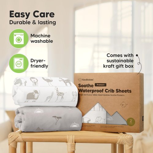 2-Pack Waterproof Crib Sheets for Boys, Girls - 52x28 Fitted Organic Cotton Baby Crib Sheets, Toddler Mattress Protector Cover, Washable, Soft & Durable Baby Bedding Essentials (Foxtrot)