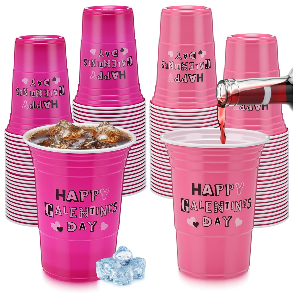 Yungyan 50 Pcs Galentines Day Plastic Cups Galentine's Day Gifts Party Favors 16 oz Reusable Pink and Hot Pink Heart Tumblers Bulk for Women Girl Lady Friend Cold Drink Party Favor Decoration