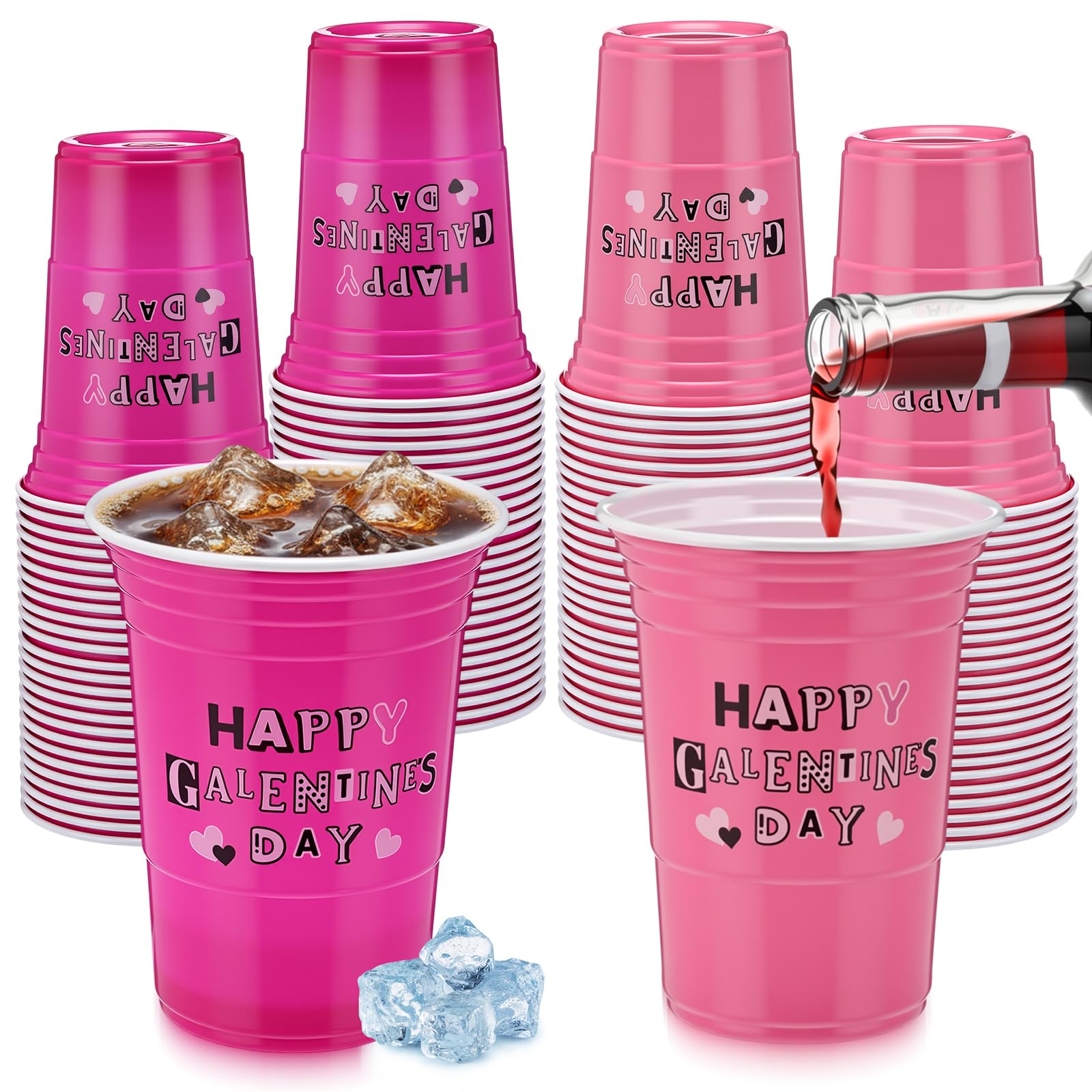 Yungyan 50 Pcs Galentines Day Plastic Cups Galentine's Day Gifts Party Favors 16 oz Reusable Pink and Hot Pink Heart Tumblers Bulk for Women Girl Lady Friend Cold Drink Party Favor Decoration
