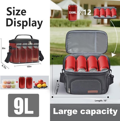 ExtraCharm Insulated Lunch Bag - Leakproof Cooler Tote for Office, Picnic & Hiking | Adjustable Strap - Black