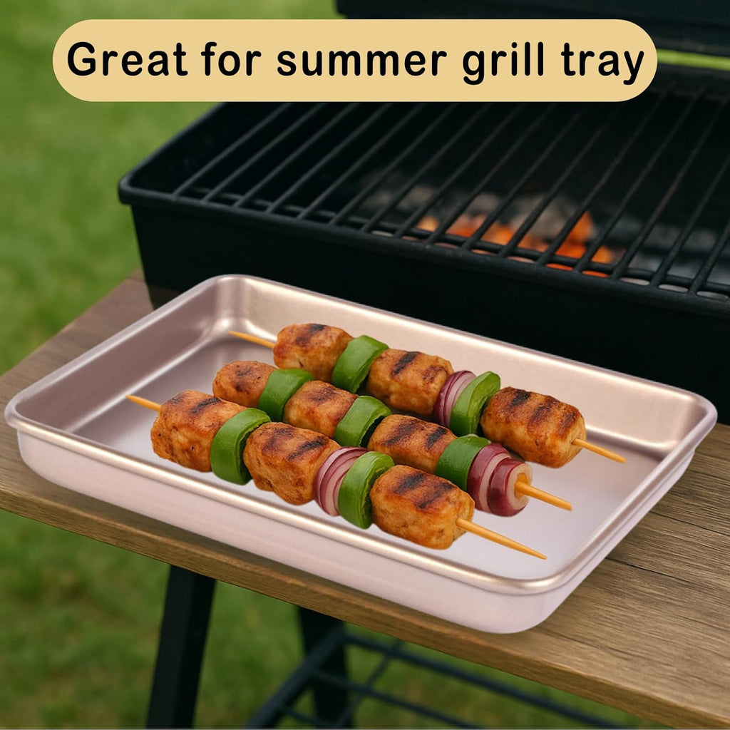 Small Cookie Sheet Pan 9x11 Inch - Nonstick Baking Tray 2-Pack | Heavy Duty Carbon Steel, Gold Finish