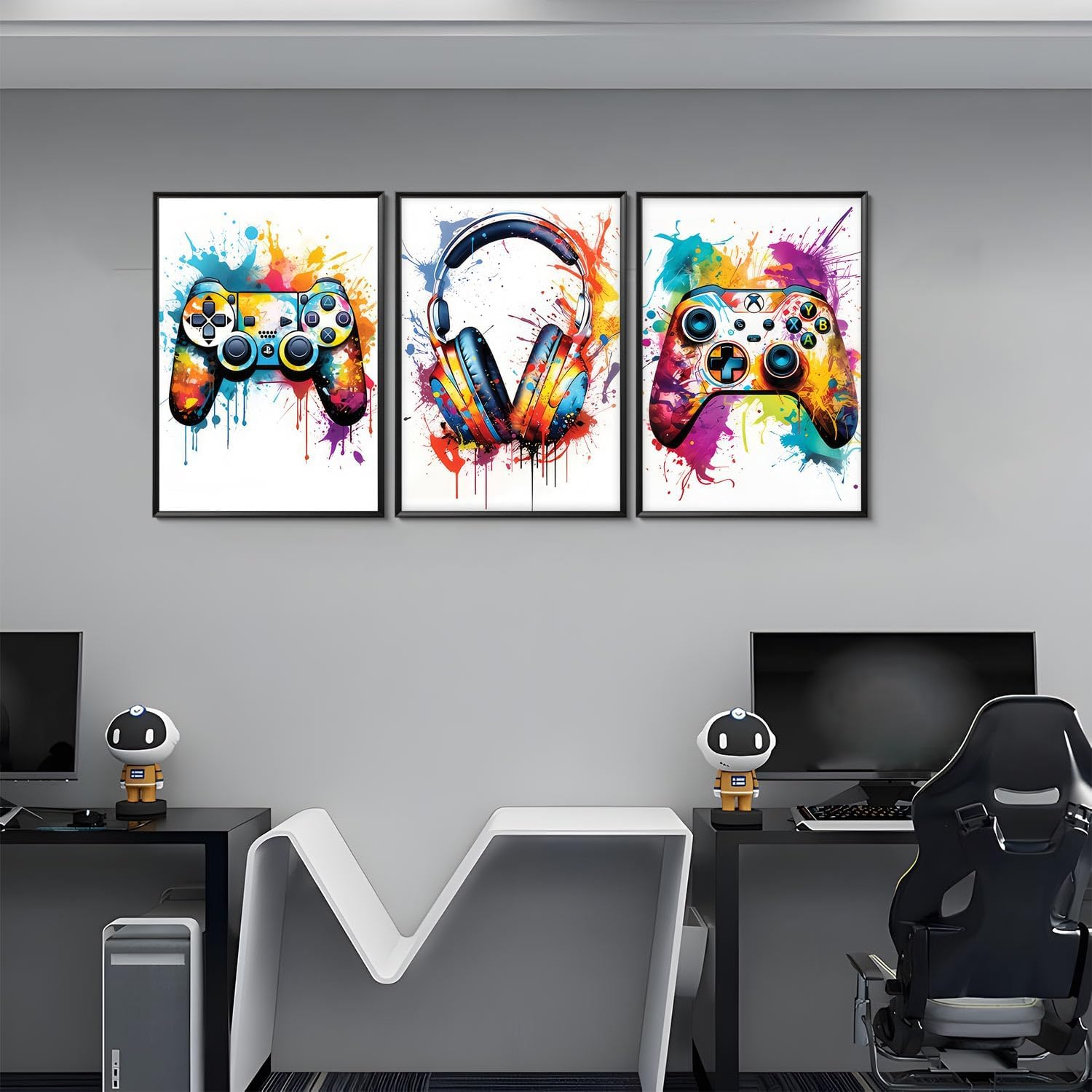 Skiennix Gaming Room Decor - Set of 3 Video Game Canvas Prints | Graffiti Posters for Teen Boys 16x24in