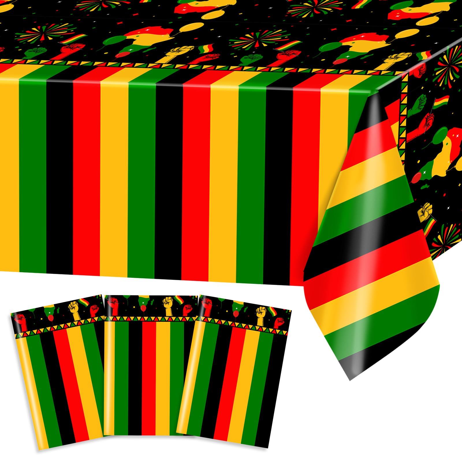 Avezano 3 pcs Black History Month Table Cloth Plastic Disposable Black History Decorations 108 x 54 Inch African American Juneteenth Holiday Decorations