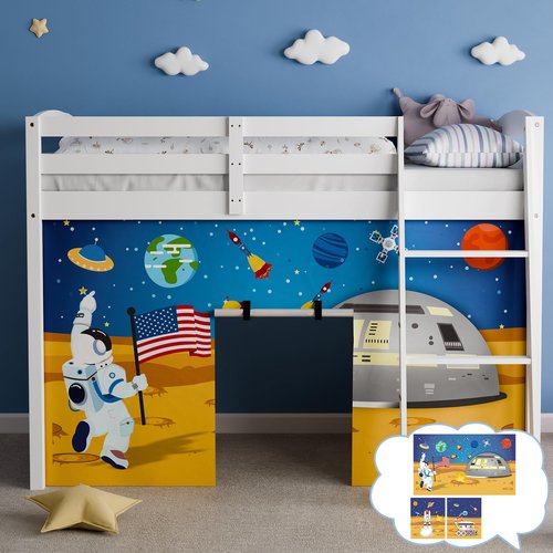 YRDKB Astronaut Bunk Bed - Curtains Premium and Customizable Cartoon Loft Bed Curtains for Children to Enhance The Imaginative Creation Bedroom Curtains(3PCS,Twins)