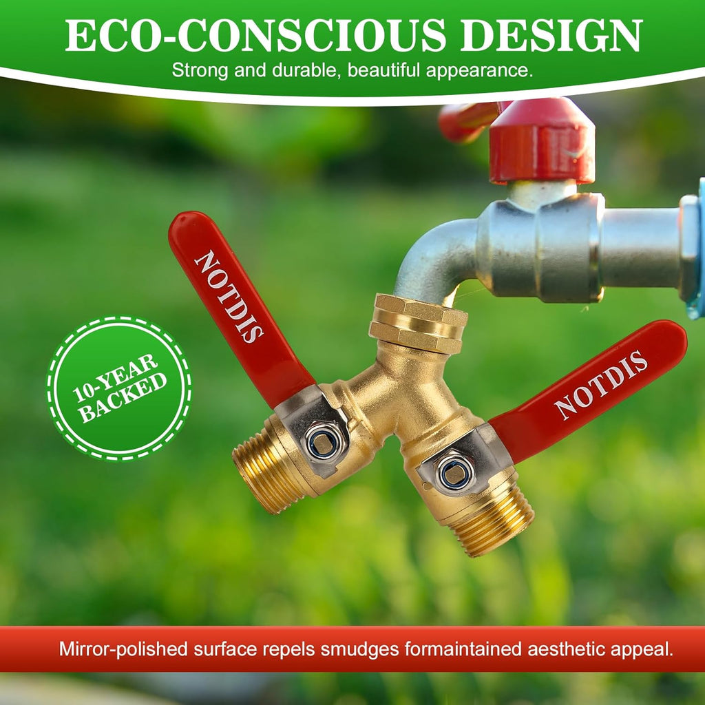 Brass Hose Splitter by [Brand Name] - Heavy Duty 2-Way Connector with 304 Stainless Steel Handle | 3/4 Inch GHT Thread