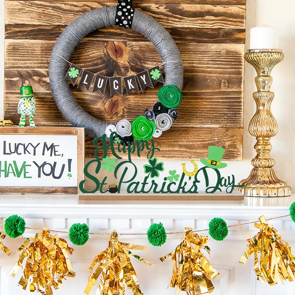 MEETYAMOR St Patricks Day Decorations, Wood Metal Happy St Patricks Day Sign for Table Decor, Farmhouse Rustic St Patricks Day Decorations for The Home, Kitchen, Mantle, Shelf