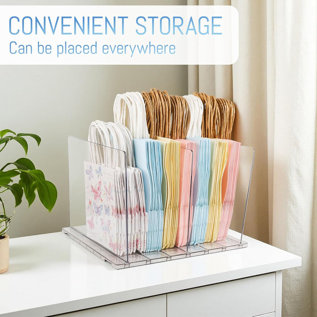 Skiennix Gift Bag Storage Organizer - Acrylic Reusable Grocery Bag Holder with Adjustable Shelf Divider | 4-Partition Design for Small Closets