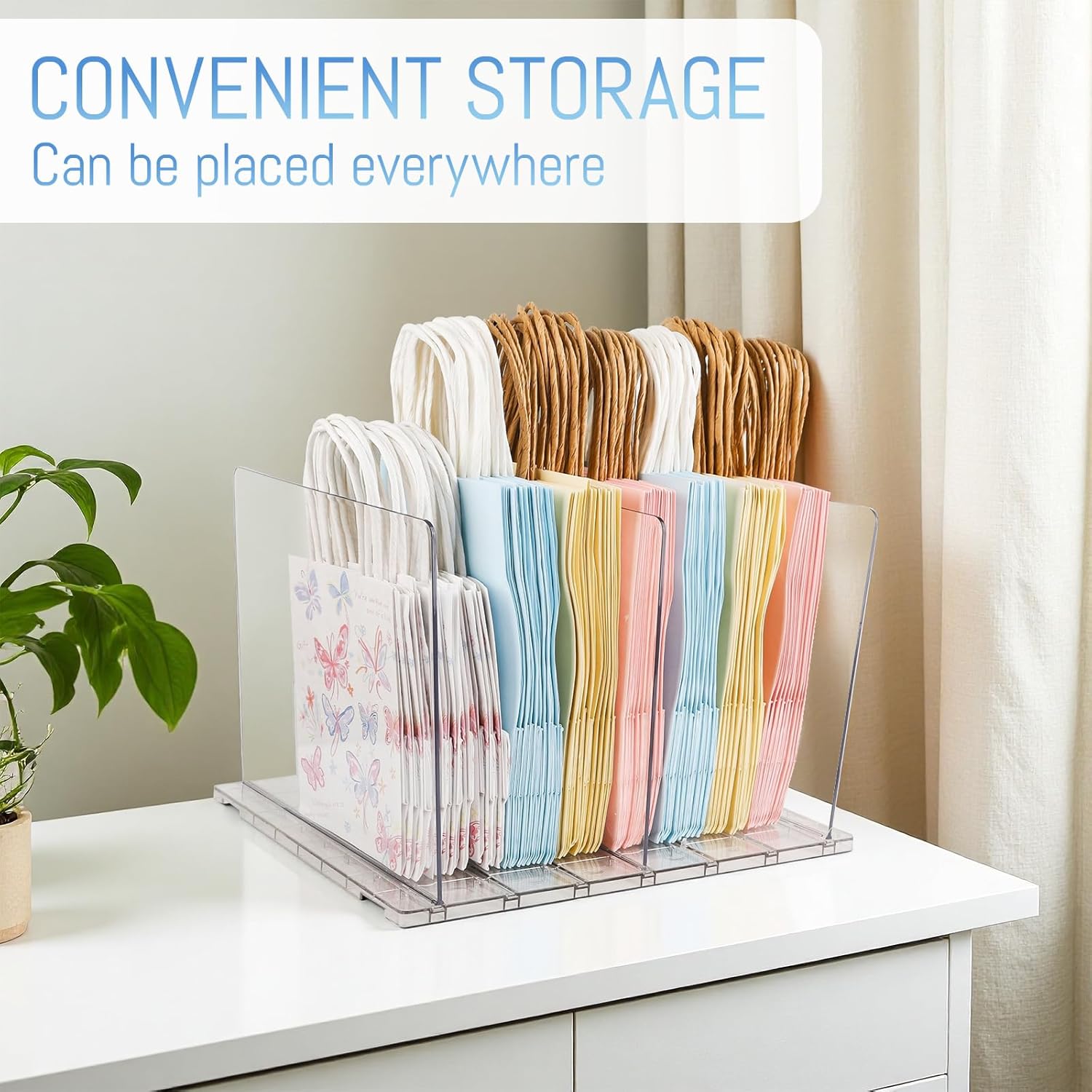 Skiennix Gift Bag Storage Organizer - Acrylic Reusable Grocery Bag Holder with Adjustable Shelf Divider | 4-Partition Design for Small Closets