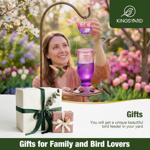 Kingsyard Hummingbird Feeder - 24 oz Outdoor Nectar Feeder with 6 Feeding Ports & Ant Moat | Easy Clean Purple