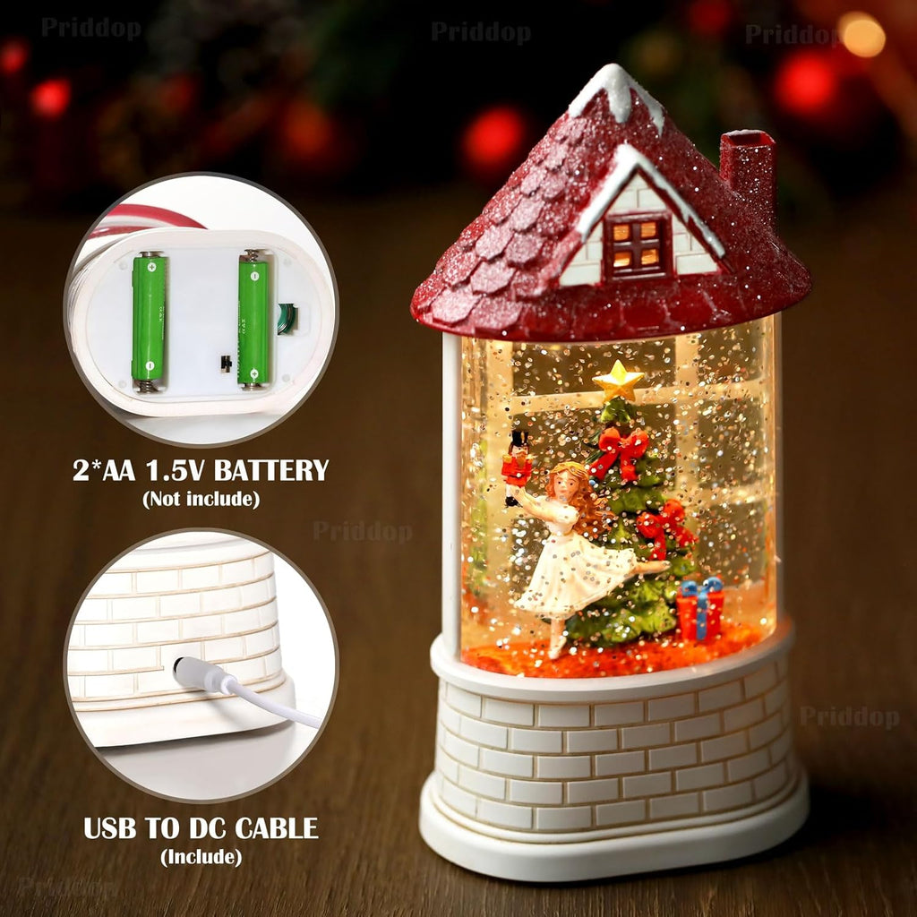Priddop Snow Globe | Musical Nutcracker Ballerina Christmas Decoration with Glitter - USB/Battery Powered