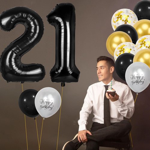 21st Birthday Decorations - 40-Inch Number Balloons & 12-Inch Balloons | Perfect for Men & Women Parties