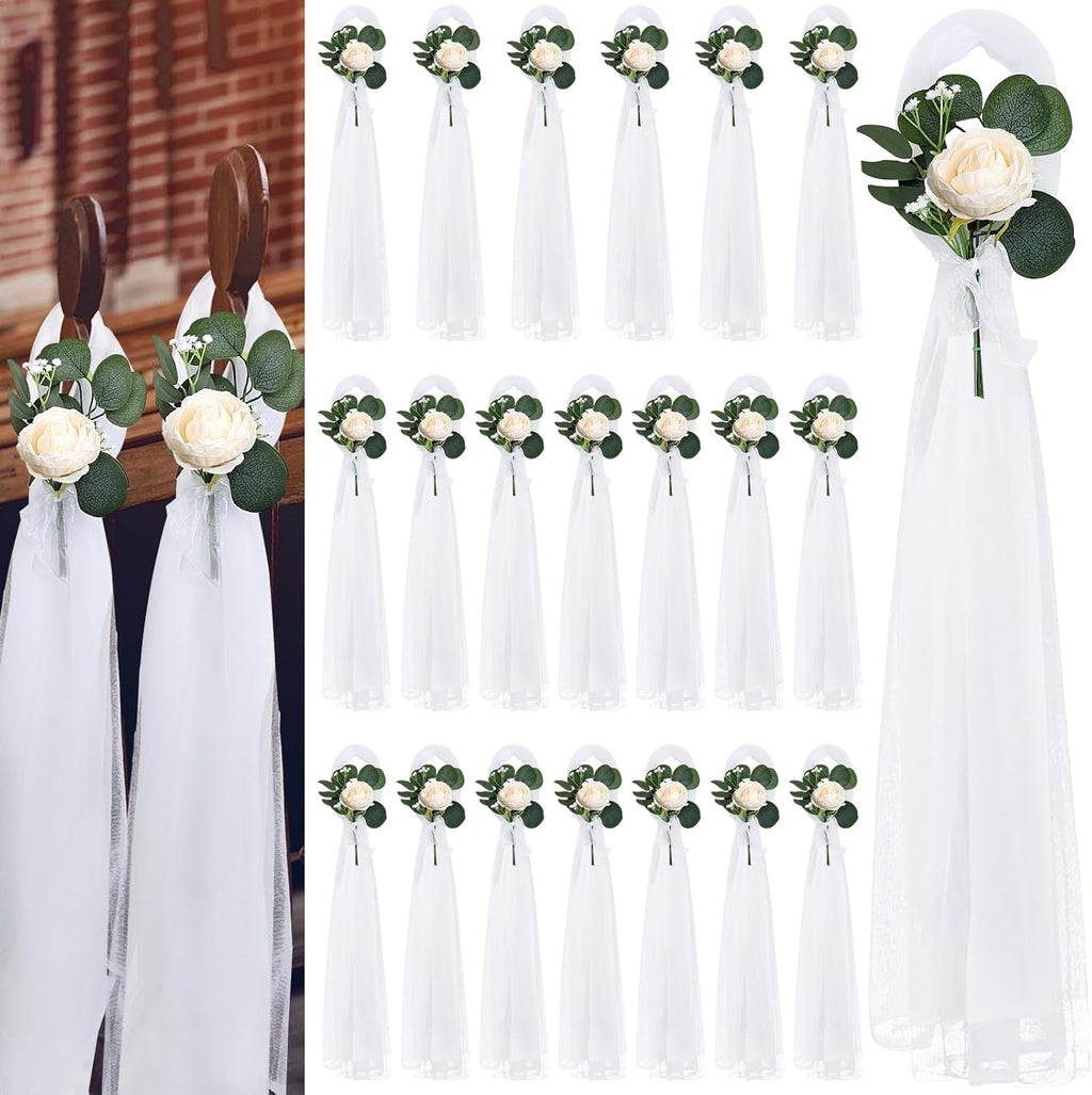 Regine Switzerland Wedding Aisle Decorations - 39.4 Inches Artificial Silk Rose Flowers with Long Tulle Tails in Champagne