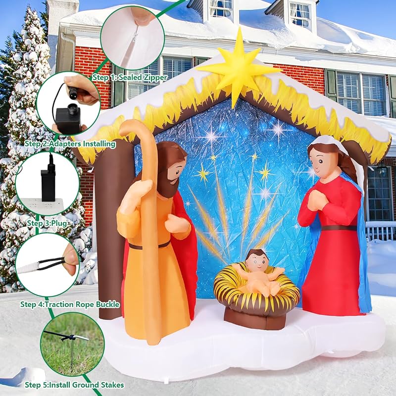 6 ft Nativity Scene Inflatable Outdoor Christmas Decor with LED Lights