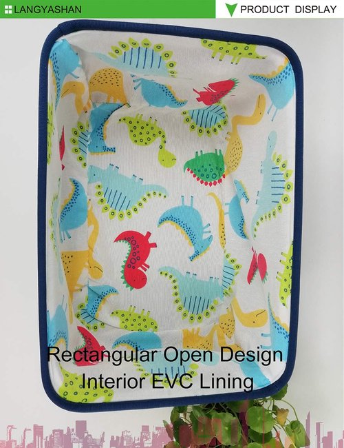 LANGYASHAN Rectangular Storage Bin Collapse Canvas Fabric Cartoon Storage Basket with Handles for Organizing Home Kitchen Boys and Girls Toys Office Closet Shelf Baskets (Navy toys)