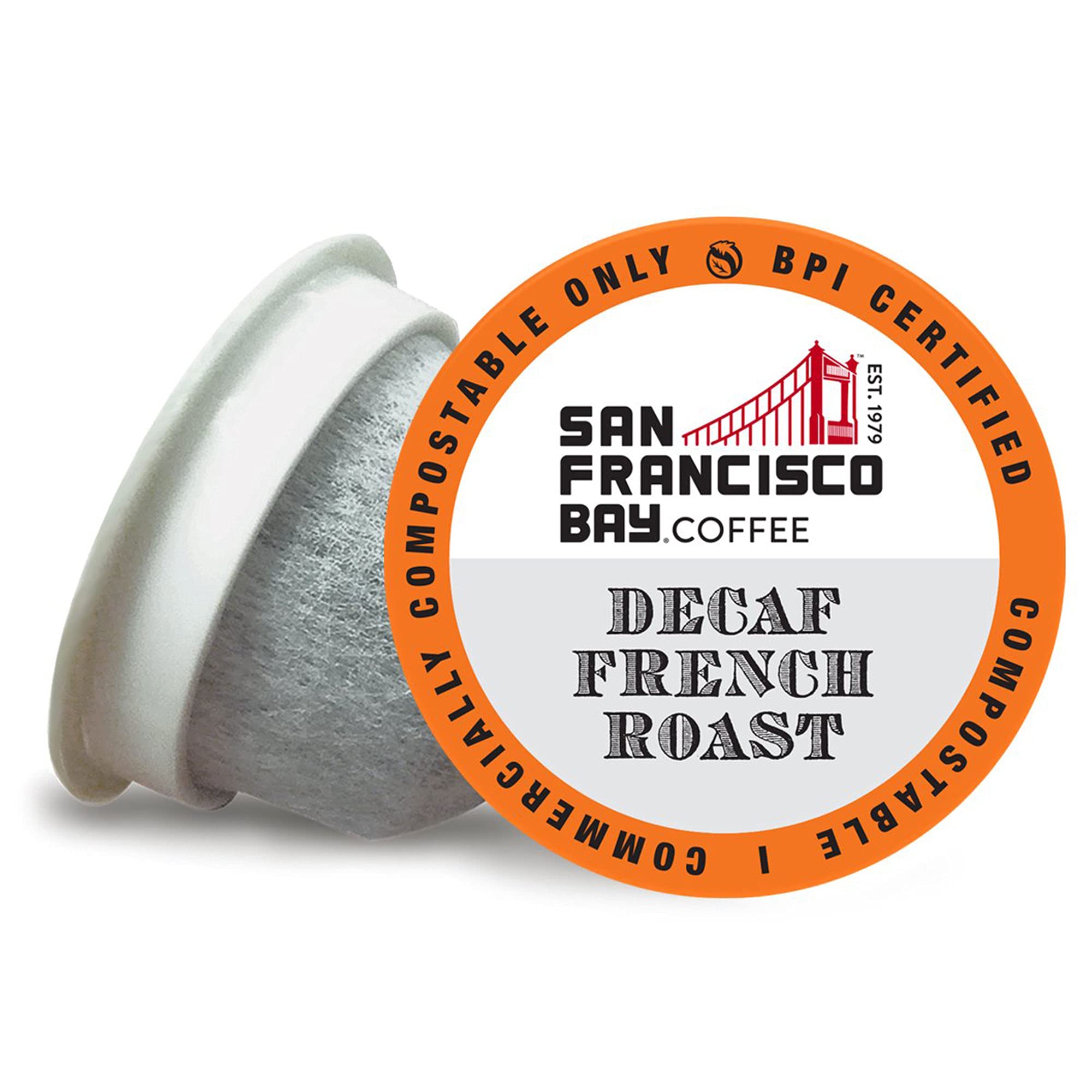 SF Bay Decaf French Roast Coffee, OneCup – 72 Count Compostable Pods – Dark Roast Arabica Decaf – Compatible with Most Keurig K-Cup Brewers