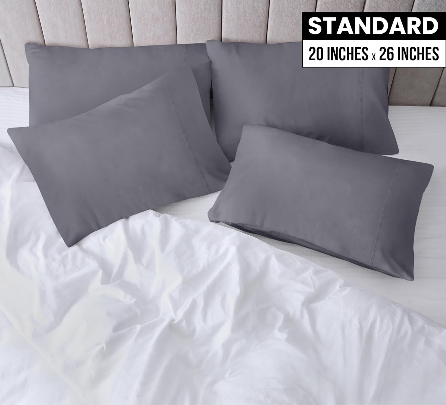 Utopia Bedding Standard Pillow Cases - Soft Brushed Microfiber - 4 Pack, 20x26 Inches, Grey