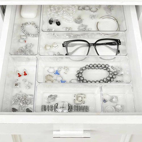 25-Piece Clear Plastic Drawer Organizer Set - Versatile Non-Slip Storage Bins for Bathroom, Kitchen & Office