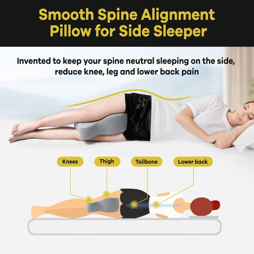 anzhixiu Long Knee Pillow for Side Sleeper Fully Support Thighs and Knees for Sciatica, Back, HIPS, Knees, Joints Pain Relief - Leg Pillow for Side Sleeping Between Legs Aligns Spine- Pure Gray