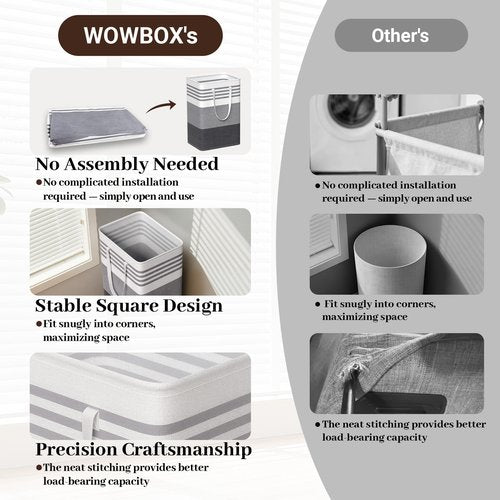 WOWBOX 2 Pack Laundry Hampers Baskets, Freestanding Dirty Clothes Hampers with Reinforced Handles & Cross Stitch & Waterproof Coating, for Laundry Bedroom Bathroom, 2 x 75L