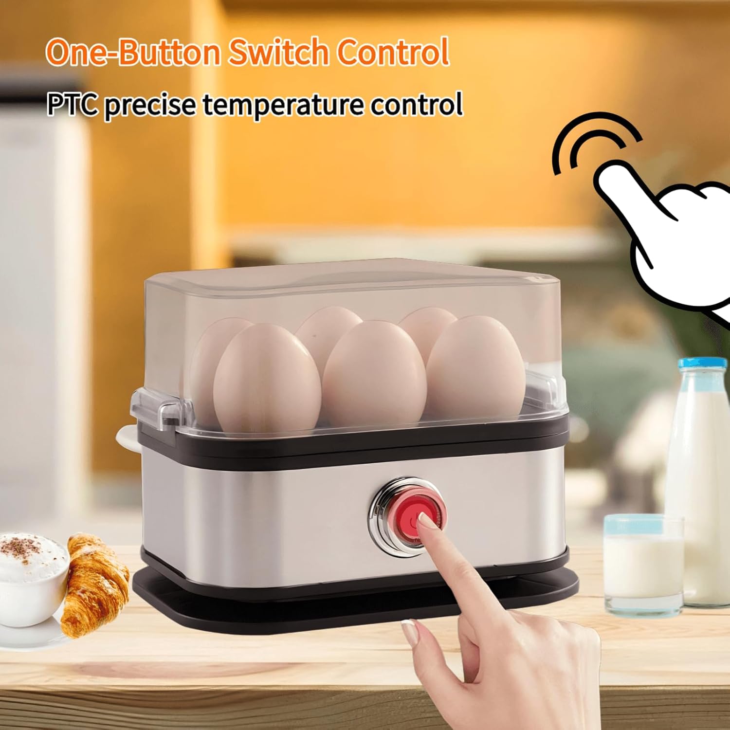 Rapid Egg Cooker - Electric Stainless Steel for 6 Eggs | Soft, Medium, Hard Boiled & Poached, BPA Free