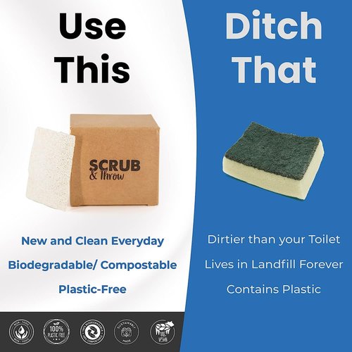 Scrub & Throw Scrub Sponges (30-Pack), Eco-Friendly, All-Purpose Household Natural Loofah Sponges, for Dishes, Cleaning, Biodegradable, Non-Scratch