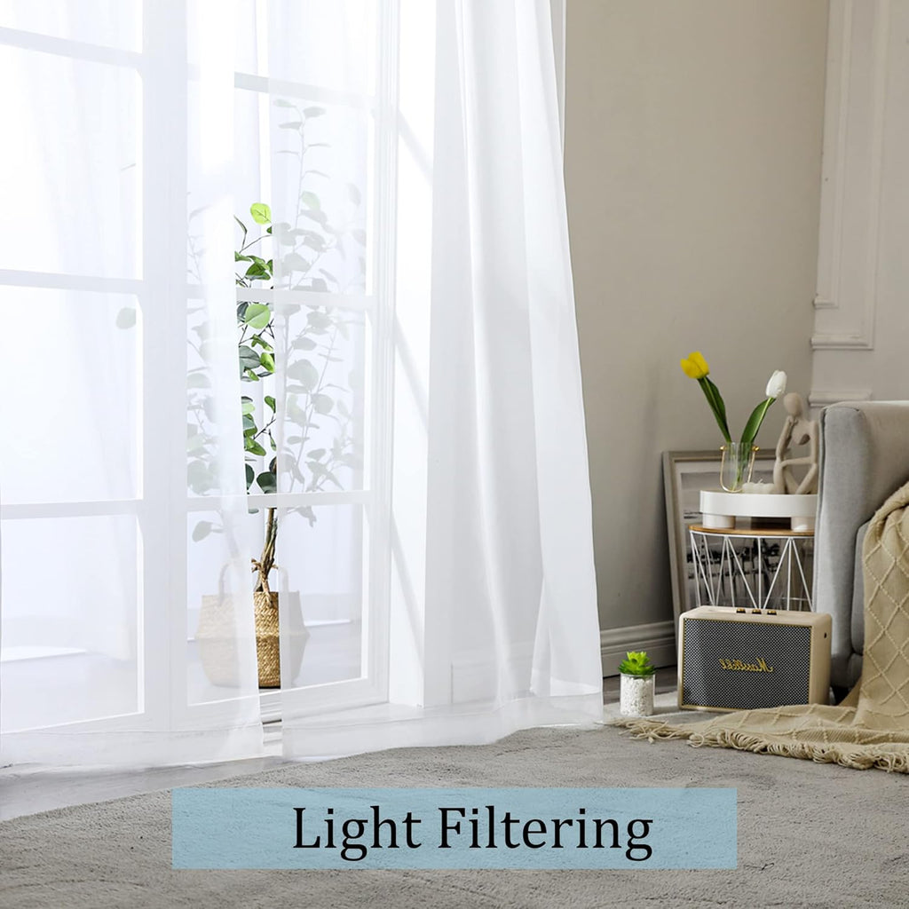 OWENIE Sheer Curtains - 84-Inch Long Rod Pocket Voile Drapes for Living Room/Bedroom | White, 2 Panels