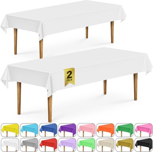 DecorRack Rectangular Tablecloths - BPA-Free Plastic, 54 x 108 Inch | Disposable & Reusable, White (2 Pack)
