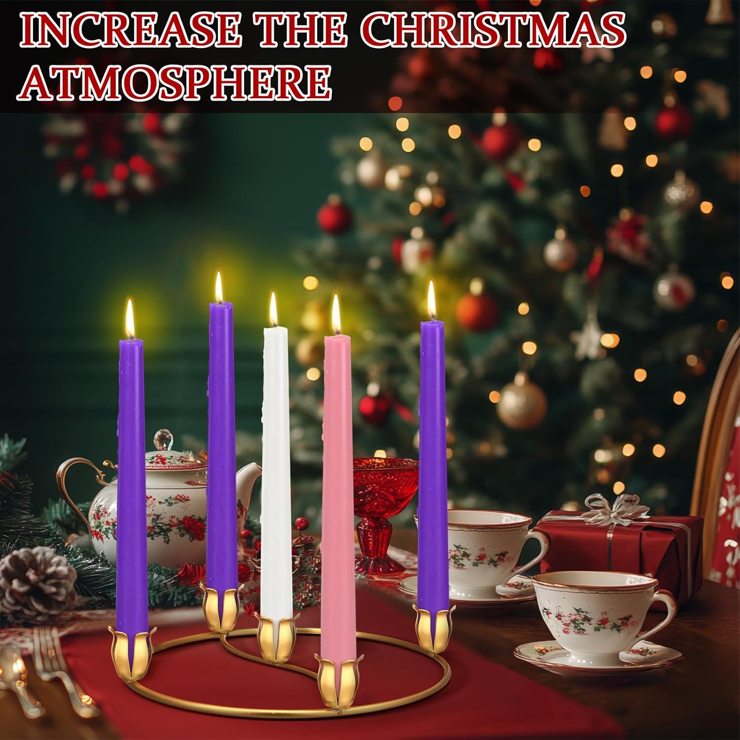 Sliner Christmas Flower Advent Wreath Ring - 5 Candle Holder Metal Centerpiece for Holiday Decor