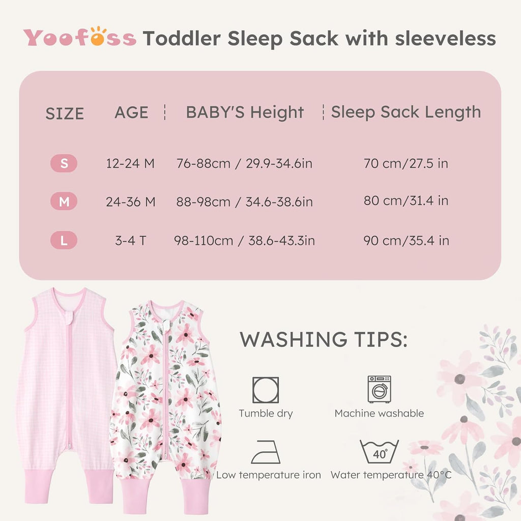 Yoofoss Toddler Sleep Sack - 100% Organic Cotton Wearable Blanket with Feet | 24-36 Months, 2-Way Zipper