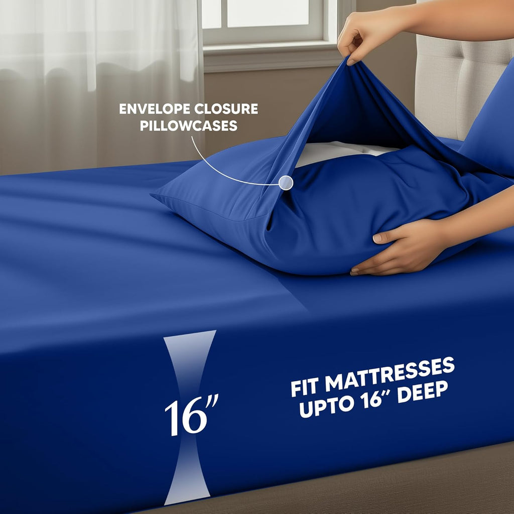 Utopia Bedding King Size Sheet Set - 4-Piece Soft Microfiber Bed Sheets | Oeko Tex Certified (Royal Blue)