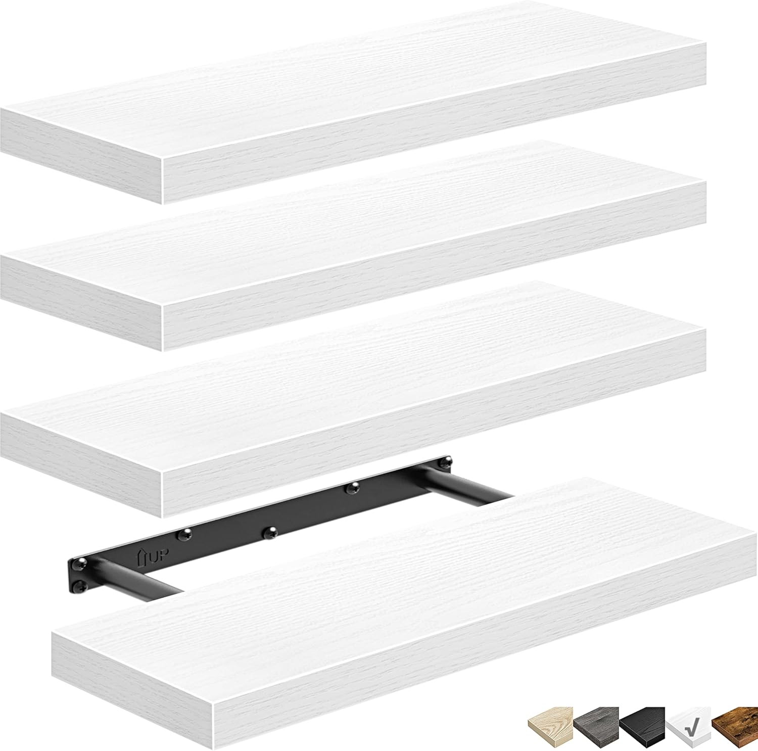 QEEIG Floating Wall Shelves - Stylish 16-Inch Bathroom & Bedroom Storage - Set of 4, White