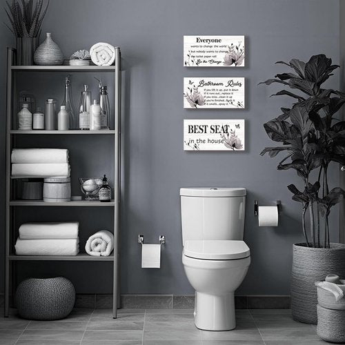 DonfenthY Black Wall Art Set - Rustic Farmhouse Bathroom Rules Signs, 10x5 Inch Wooden Decor