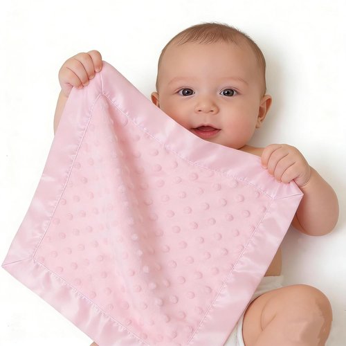 American Baby Company Heavenly Soft Chenille Security Blanket - 2-Layer Minky Dot & Satin, Pink (14" x 14")