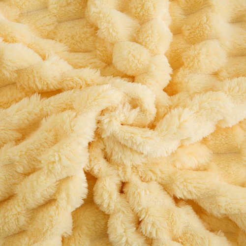 Excervent Flannel Fleece Throw Blanket(40x50 inches)for kids and pets, Big 3D Clouds Stylish Hexagon Jacquard Decorative Fuzzy Blankets for Household Camping and Travel, Super Soft Cozy, Light Yellow