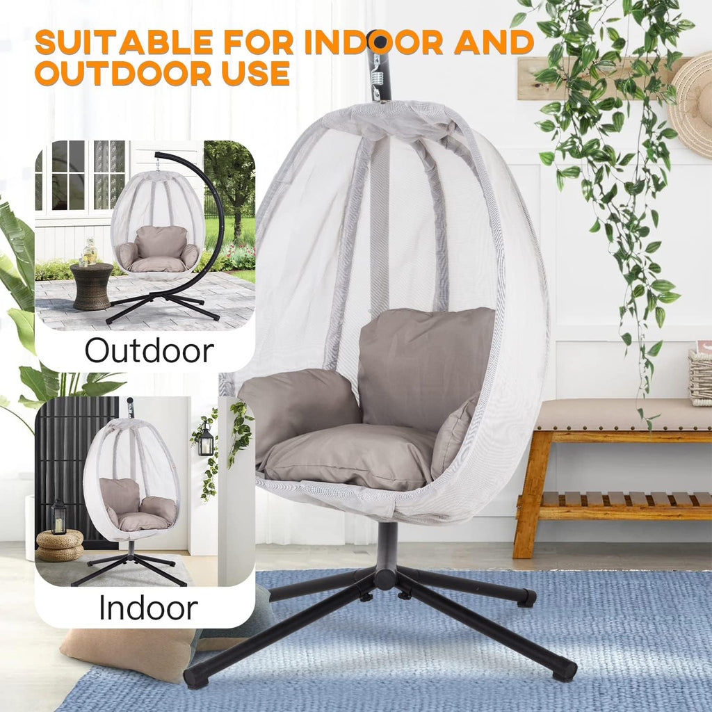 Skiennix Swing Egg Chair - Comfortable Hammock Chair with Metal Stand & Cushion | Gray, 400LBS Capacity