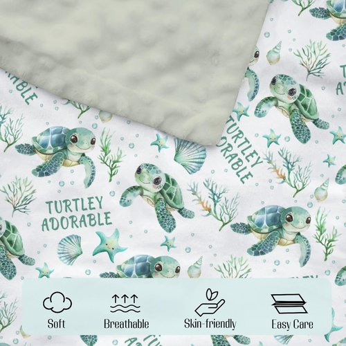 EyMzcod Mink Baby Boy Girl Blankets Under the Sea Turtle Animal, Ocean Creature Marine Life Double Layer Dotted Backing Receiving Swaddle, Newborn Infant Toddler Nursery Crib Bedding Shower Gift 30x40