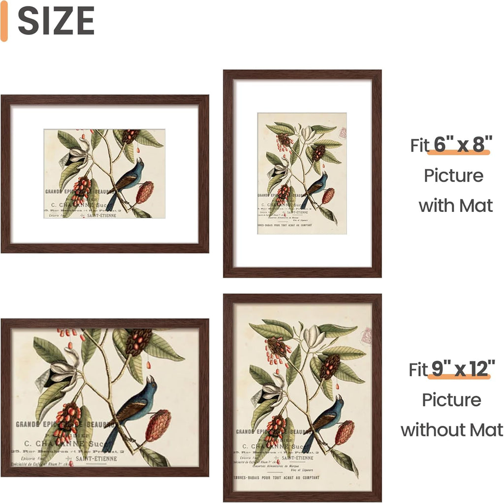Upsimples 9x12 Picture Frame - Versatile Wall Hanging for 6x8 or 9x12 Photos | Brown, 1 Pack