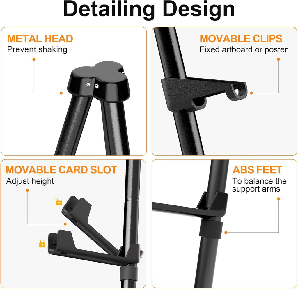 Nicpro Folding Easels - 63 Inch Metal Tripod Stand for Artists | Portable Black Display Easel (3 Pack)