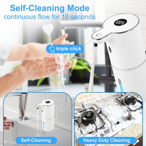 Ipefan Automatic Soap Dispenser,6-Level Foaming Hand Soap Dispenser,Touchless Dish Soap Dispenser for Kitchen Sink Bathroom,Ipx5 Waterproof,1200mah Rechargeable,12.8oz/380ml,Wall Mount & Countertop