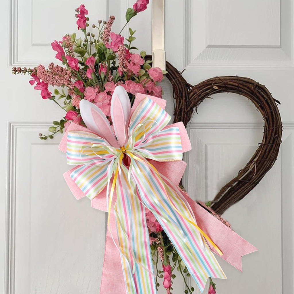 Regine Switzerland Easter Wreath Bow - Burlap Wired Ribbon with Bunny Eggs | 11x20 Inch Door Ornament