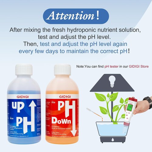 Hydroponics pH Control Kit - pH Up & Down Solution with Test Strips | 8.45oz (250ml)